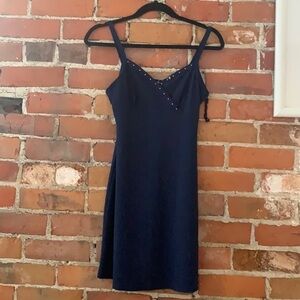 Vintage 90s 5.7.9. purple wrap-top dress w/gem accents, size S